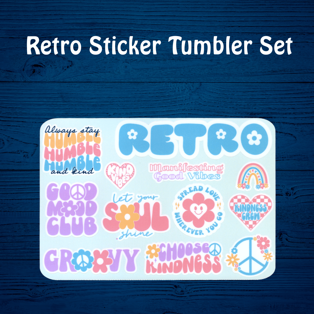 Retro Kindness Tumbler Sticker Set with Personalized Name Option