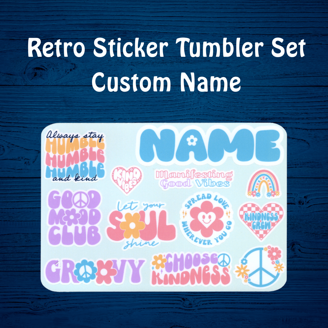 Retro Kindness Tumbler Sticker Set with Personalized Name Option