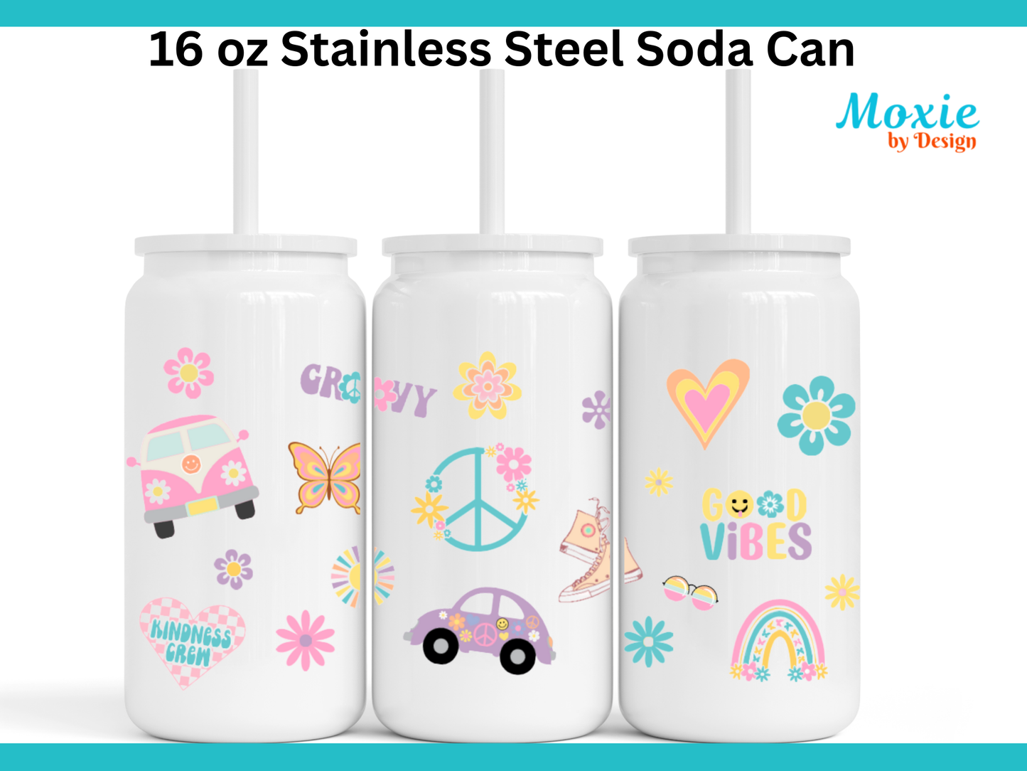 Retro Kindness Stay Humble Groovy 16 oz Stainless Steel Soda Can