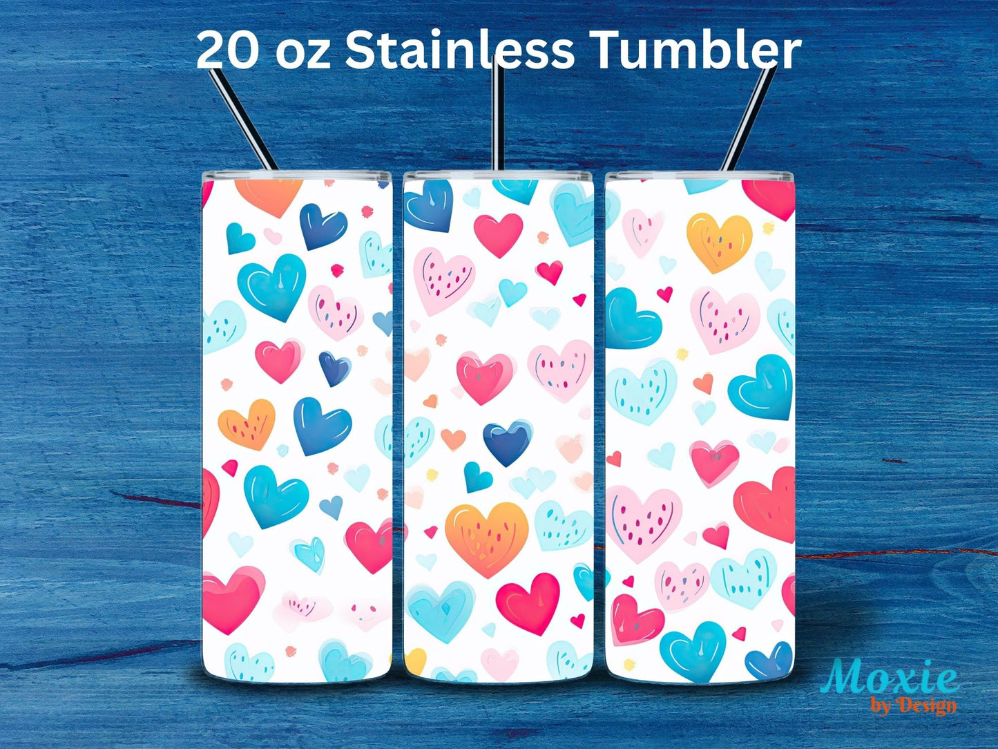 Multi-Colored Hearts Stainless Steel Tumbler