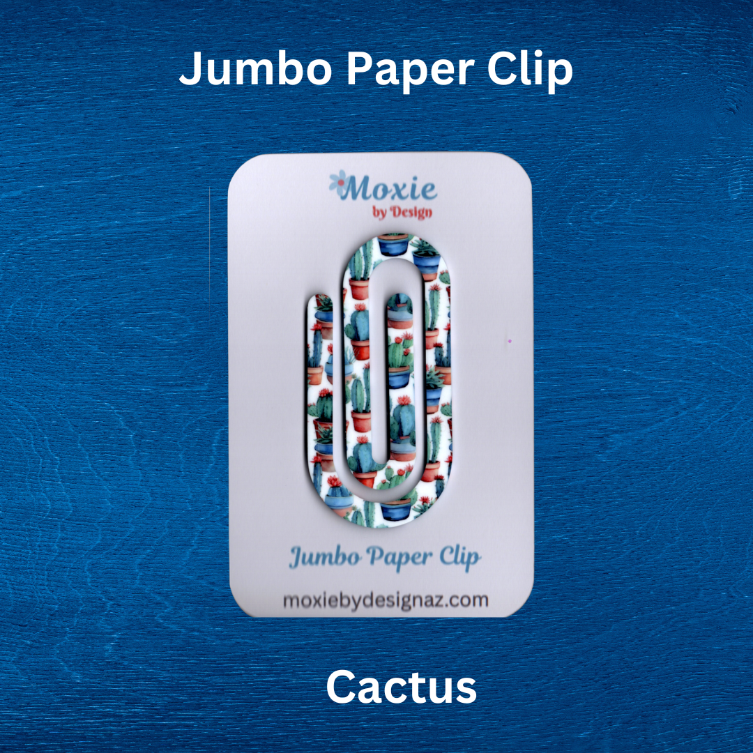 Colorful jumbo paper clip featuring cactus design, perfect for organizing papers or as a fun gift.