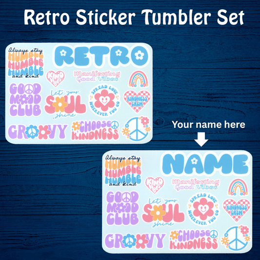 Retro Kindness Tumbler Sticker Set with Personalized Name Option