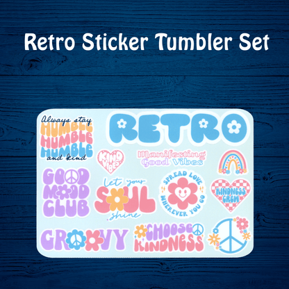 Retro Kindness Tumbler Sticker Set with Personalized Name Option