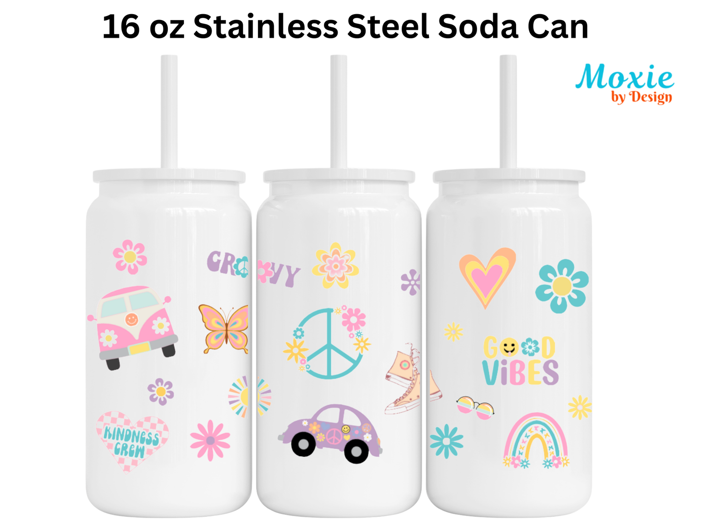 Retro Kindness Stay Humble Groovy 16 oz Stainless Steel Soda Can