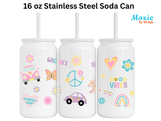 Retro Kindness Stay Humble Groovy 16 oz Stainless Steel Soda Can
