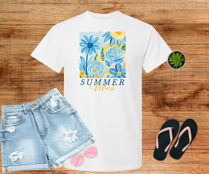 Summer Vibes Blue Floral Tee Shirt