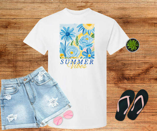 Summer Vibes Blue Floral Tee Shirt