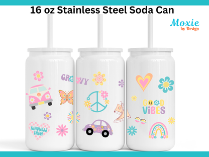 Retro Kindness Stay Humble Groovy 16 oz Stainless Steel Soda Can