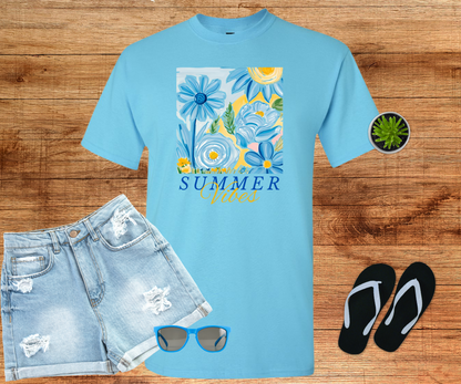 Summer Vibes Blue Floral Tee Shirt