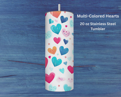 Multi-Colored Hearts Stainless Steel Tumbler